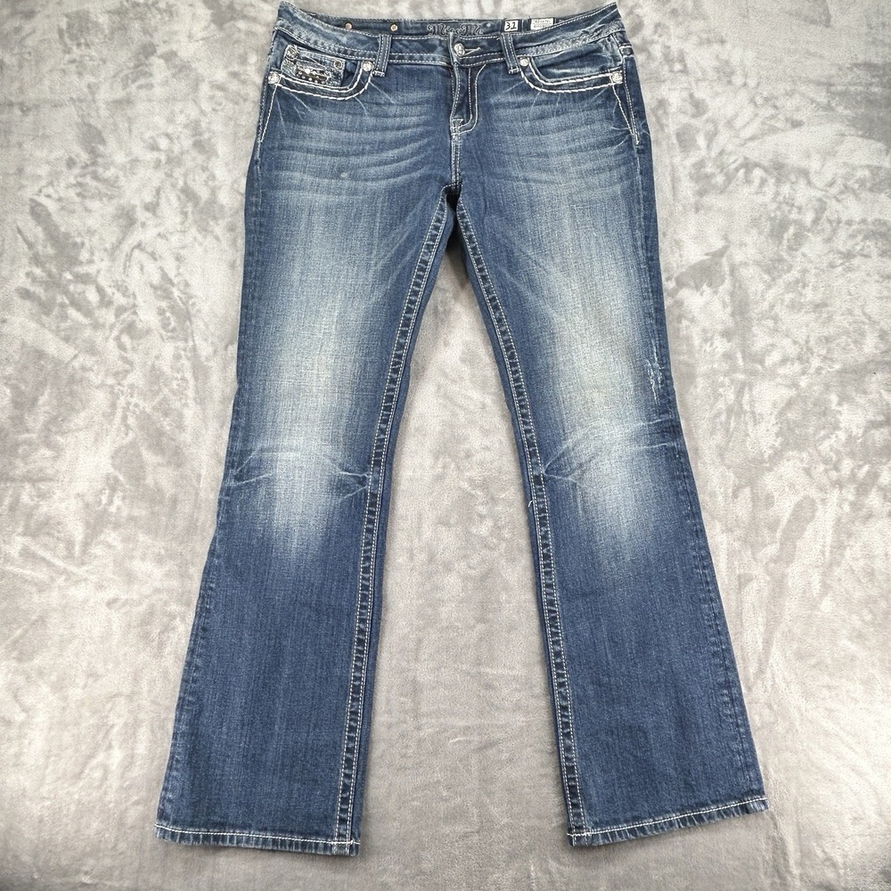 Miss Me Womens Easy Boot Sz 31 Jeans Measured 35x31 Rhinestone Western Cowgirl - Picture 2 of 12